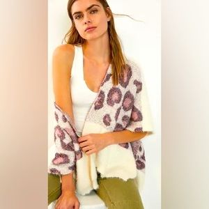 Anthropologie Kenzie sparkle purple leopard sweater poncho NWOT
